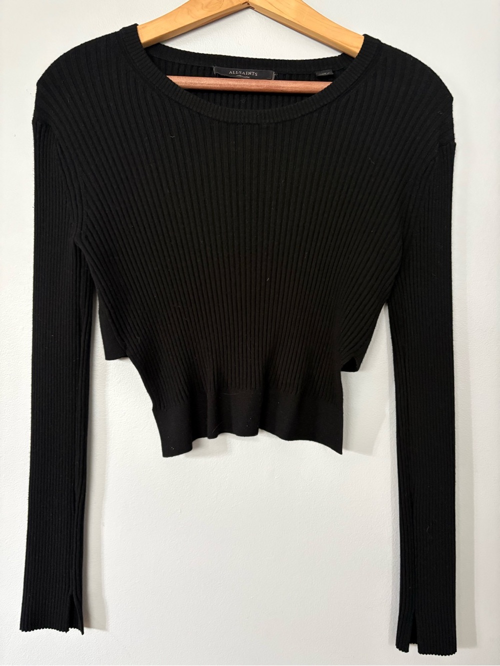 All Saints Black Ribbed Cropped Long-Sleeve Sweater